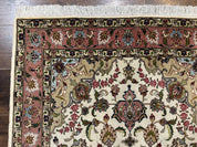 Fine Persian Tabriz Rug 3x5, Floral Medallion, 340 KPSI, Ivory Salmon