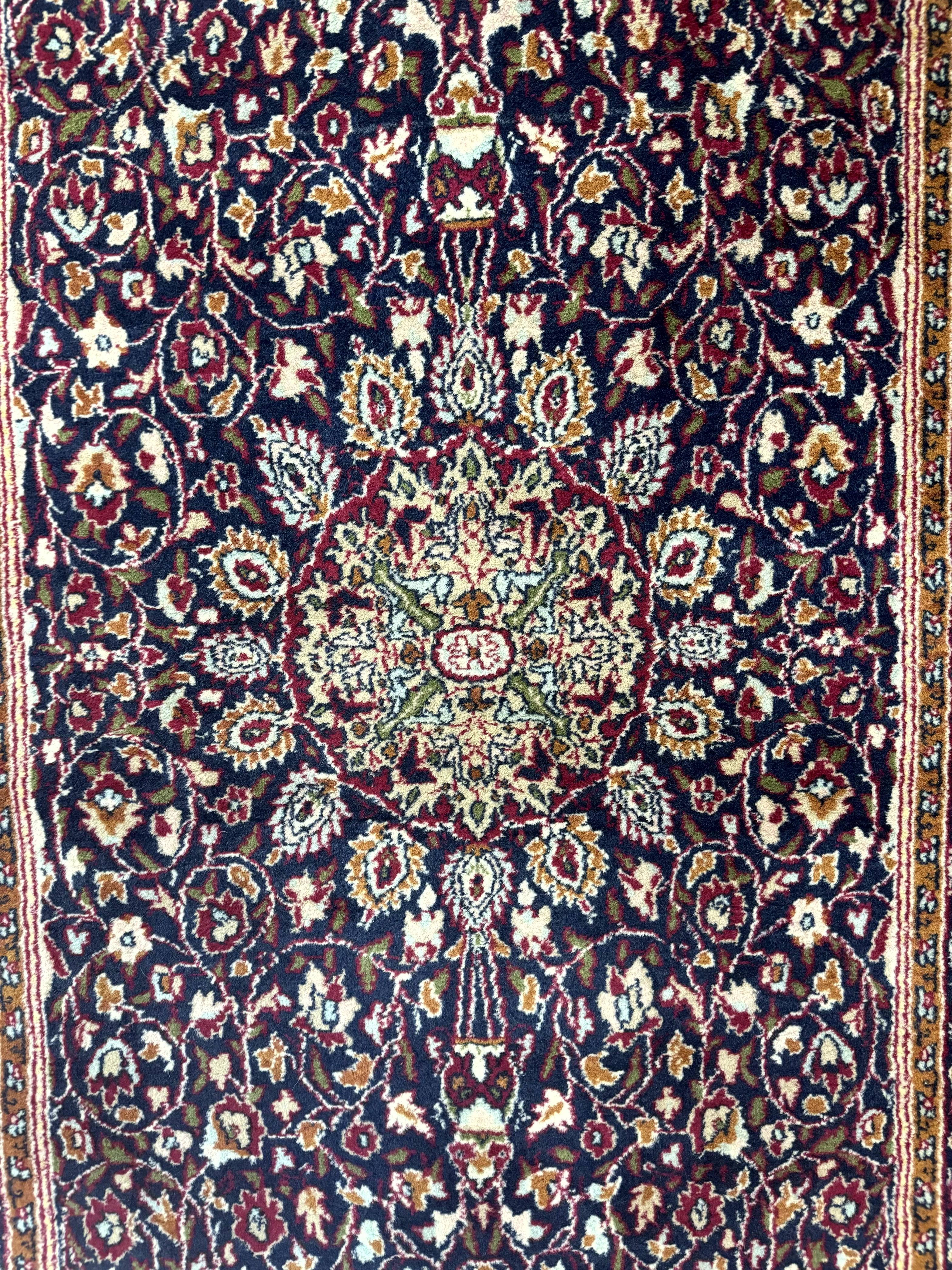 Indo Kashmiri Rug 3x5, Navy Blue, Very Fine 400 KPSI, Pair A