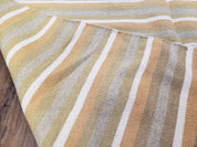 New Indian Kilim Area Rug, 6x8 - 7x8 South American Style Blanket, Striped Indian Wool Hand-Woven Flat Weave 6x9 Bedroom Rug, Ivory Ochre