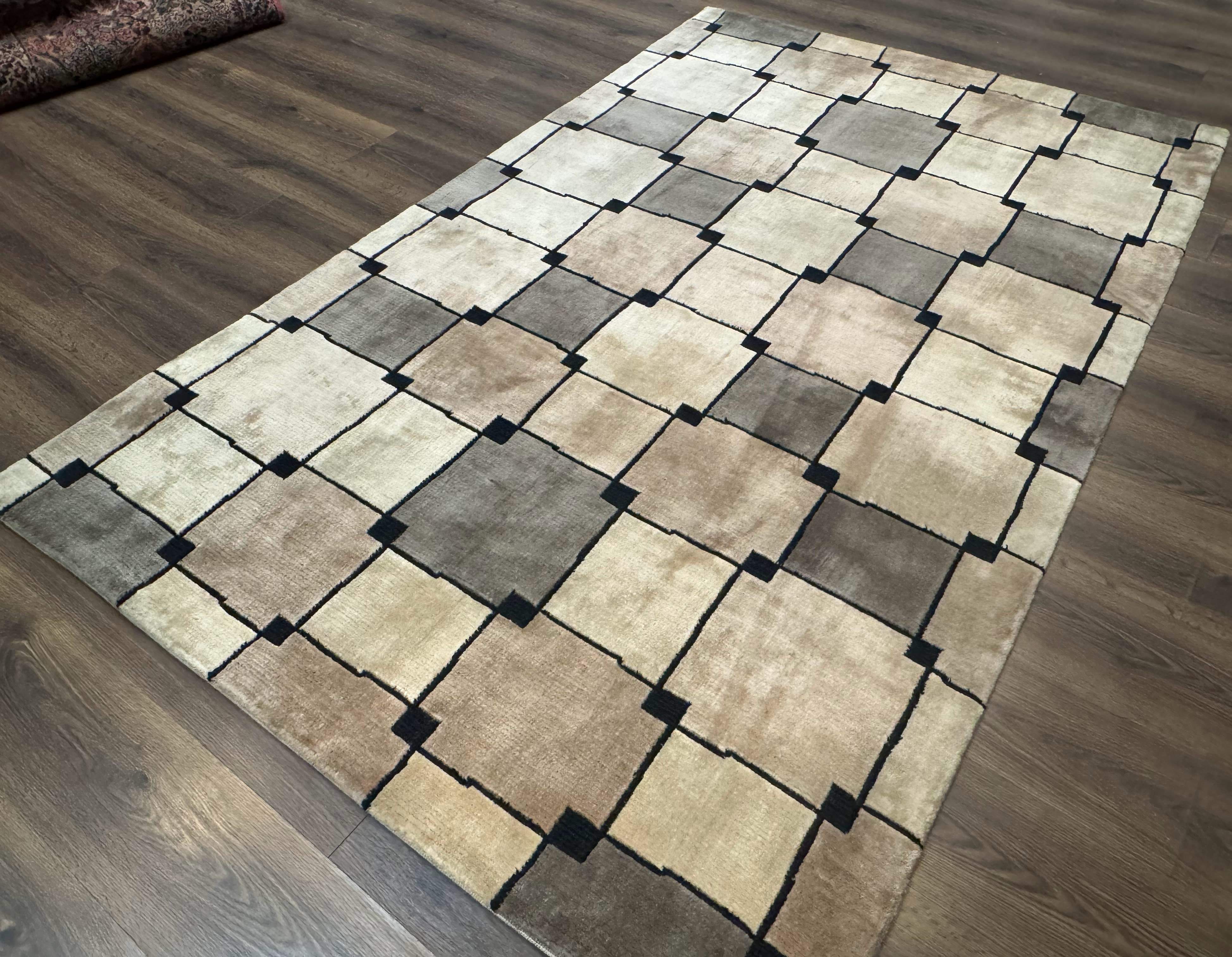 Tibetan Wool Rug 5x8, Contemporary Modern Carpet, Abstract Design, Soft Thick Pile, Pair B