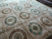 9' X 12' Modern Handmade Indo Lahore Wool Rug Art Deco Olive Ivory Nice Wow