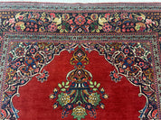 Red Persian Kashan Rug 4x6, Very Fine 260 KPSI, Red and Navy Blue Persian Carpet, Semi Open Field