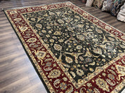 Pak Persian Mahal Rug 9x12, Allover Floral Pakistani Oriental Carpet 9 x 12, Wool Hand Knotted Area Rug, Dark Slate Gray-Black and Maroon
