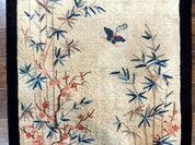 Antique Chinese Oval Rug 3.9 x 6.7, Floral, Butterflies, Chinese Wool Art Deco Peking Carpet, Beige, Handmade