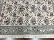 Belgium Power Loomed Rug 8x11, Ivory and Green, Wool Carpet, Floral