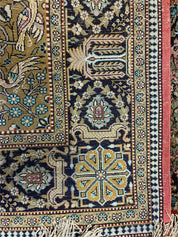 Persian Qum Silk Rug 3.8 x 5.6, Silk on Silk, Animal Pictorials, Fine 330 KPSI