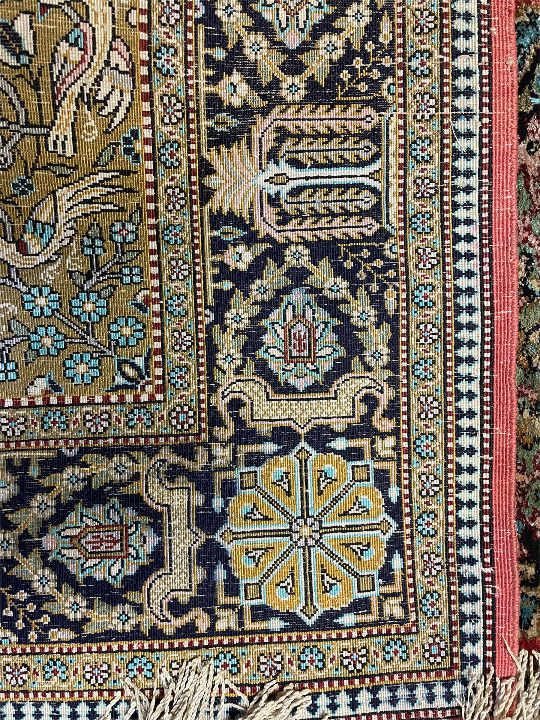 Persian Qum Silk Rug 3.8 x 5.6, Silk on Silk, Animal Pictorials, Fine 330 KPSI