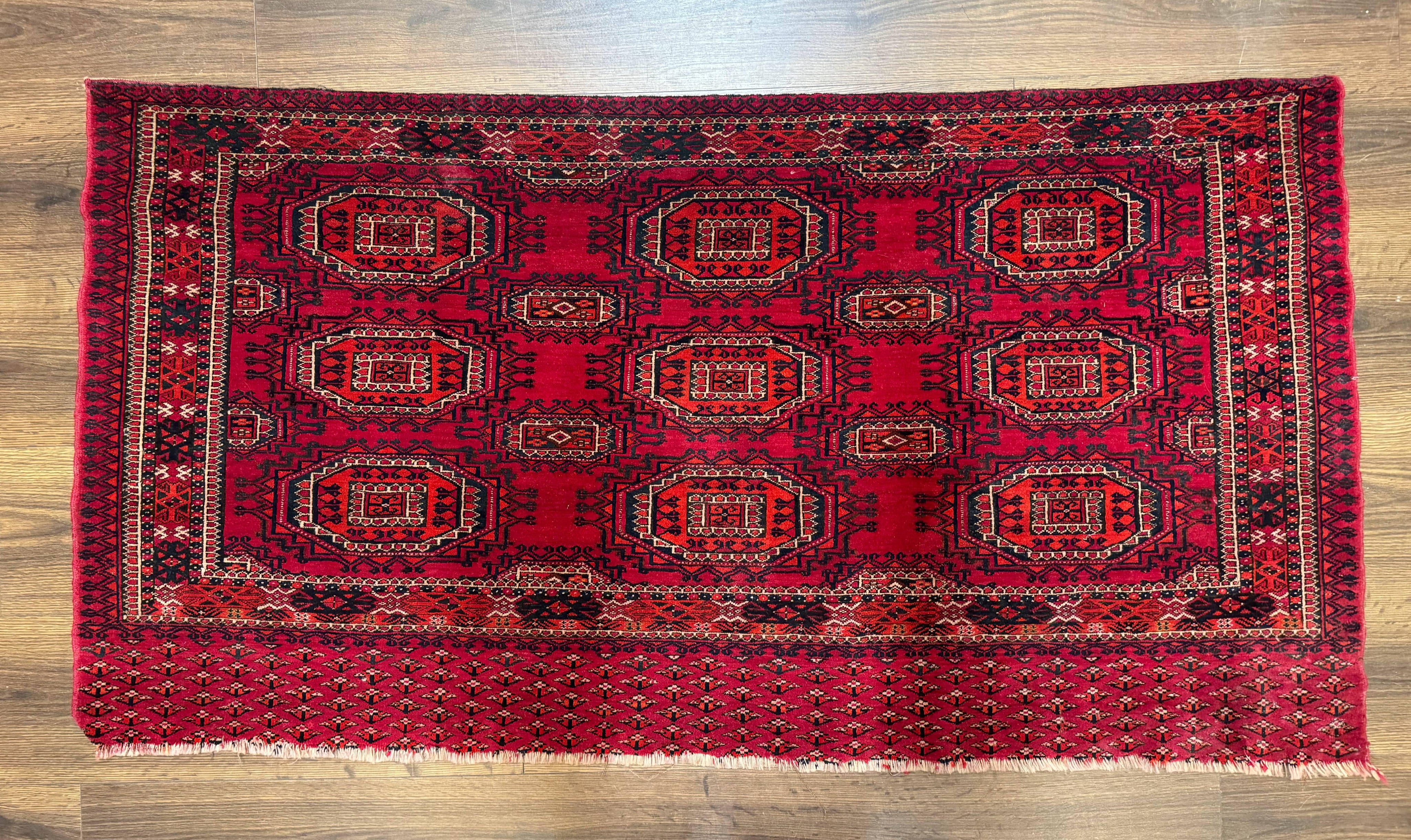 Antique Turkoman Salor Rug, Turkoman Textile, Fine 400 KPSI, Red, Persian Tribal Rug