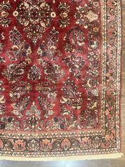 Antique Persian Sarouk Rug 4x7, Hand Knotted Wool Red Persian Carpet, Floral