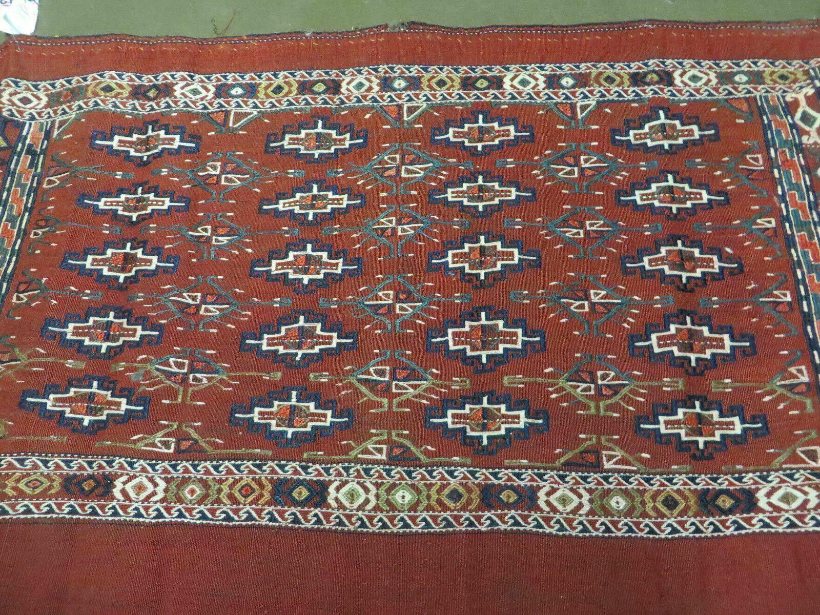 45" X 32" Antique Handmade Bokhara Turkoman Yomud Chuval Wool Rug Soumak NICE