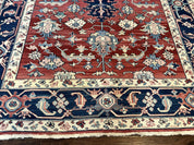 Turkish Flatweave Rug 6x9, Heriz Design, Red and Blue