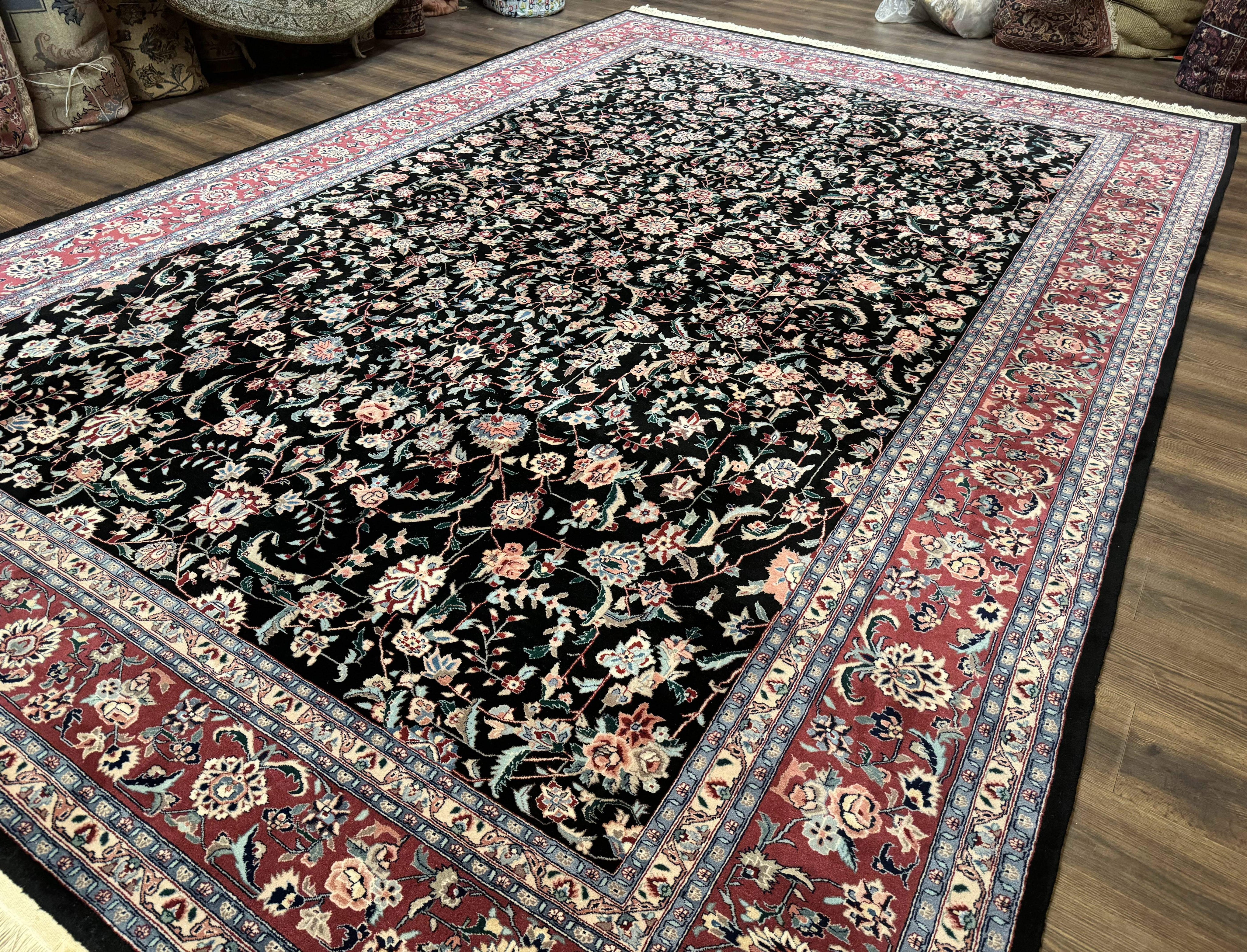 Large Sino Persian Rug 10x15, Floral Allover, Hand Knotted Wool Carpet, Fine