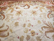 7' 7" x 9' 8" Needlepoint Rug Floral Beige Flat Weave Carpet 8x10 Handmade New Area Rug