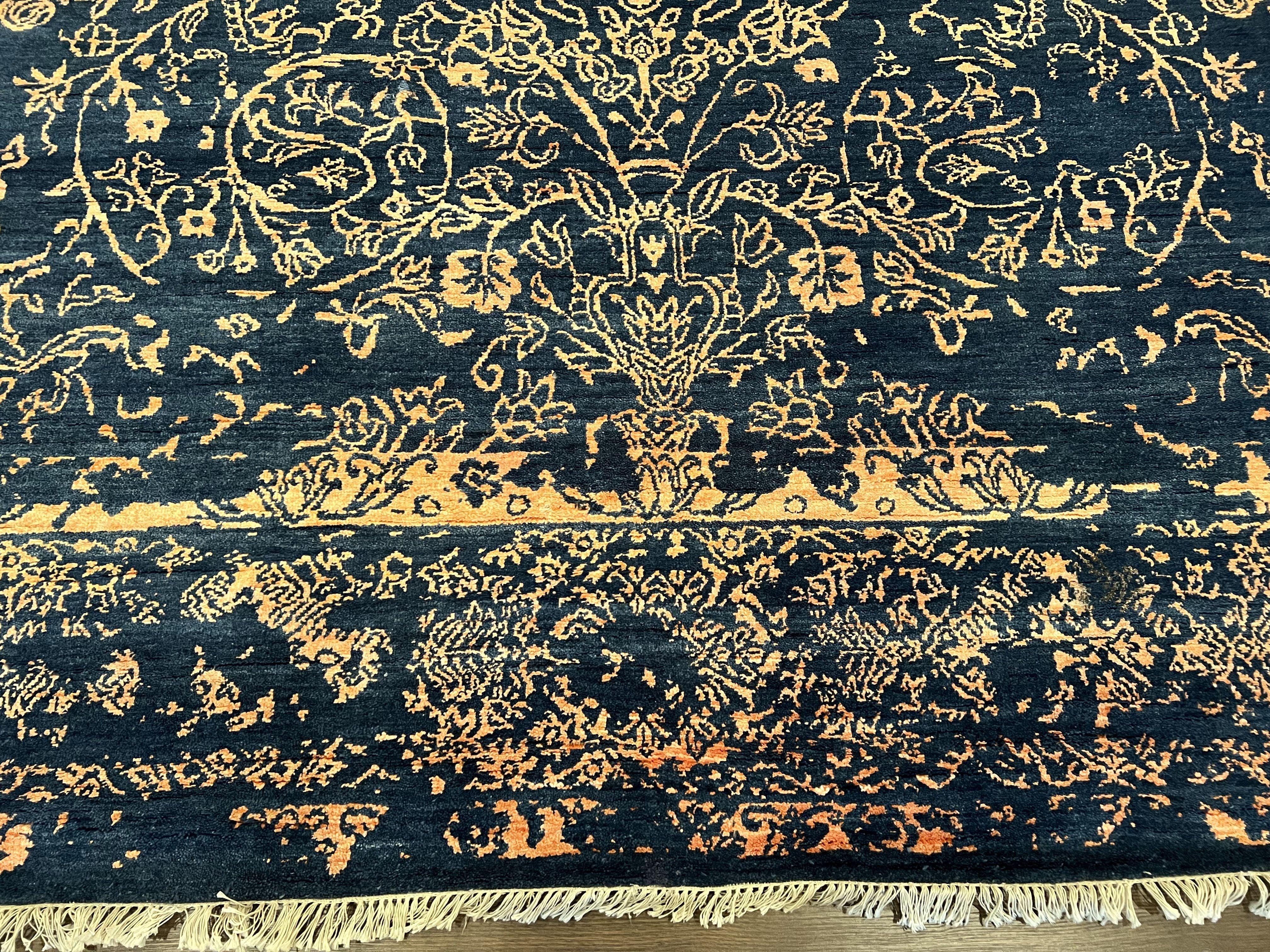 Area Rug 8x10 High Quality Handmade Oriental Carpet, Modern Contemporary Rug, Rug for Living Room, Wool Rug, Blue and Gold, Pakistani Rug