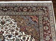 Persian Tabriz Rug 8x11, Floral Medallion Traditional Area Rug, Fine 300 KPSI, Ivory Maroon