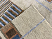 Tibetan Rug 5x8, Contemporary Rug 5 x 8 ft, Cream Brown Blue Hand-Knotted Wool w/ Silk Highlights Tibetan Carpet, Modern Rug