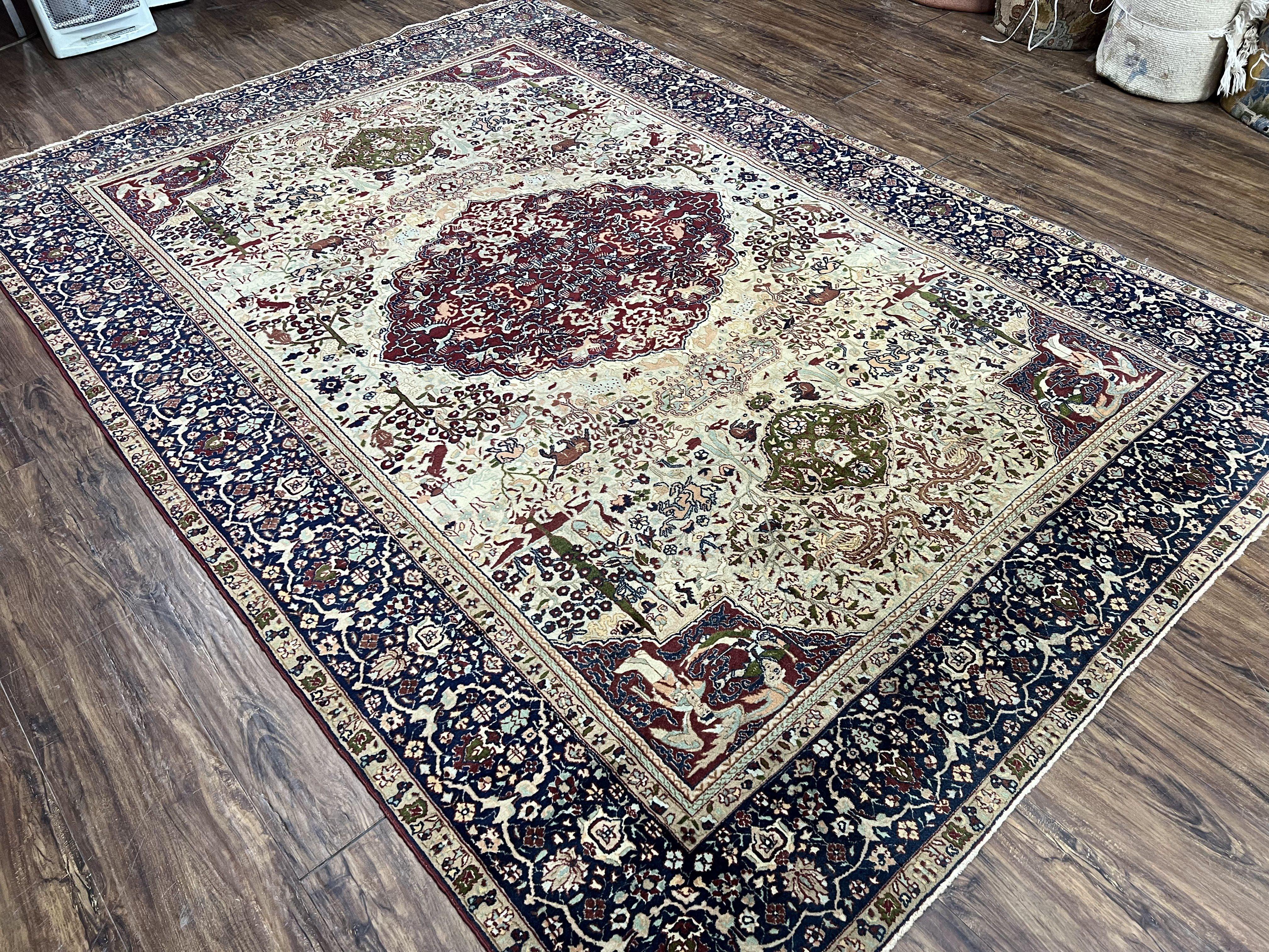 Rare Antique Indian Agra Rug, Early 20th Century Indian Carpet, Animal and Angel Motifs, Hunting Scene, Collectible Oriental Carpet, Wow