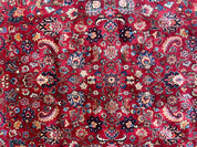 Signed Persian Mashad Rug 8x10, Wool Oriental Carpet, Semi Antique Rug, Hand Knotted, Traditional, Red, Floral Allover,