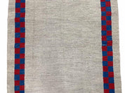 5' 7" x 7' 9" Geometric Kilim Carpet, Gray, Handmade, Hand-Knotted Area Rug, Blue & Red, Flatweave, Wool, New, Checkerboard Pattern