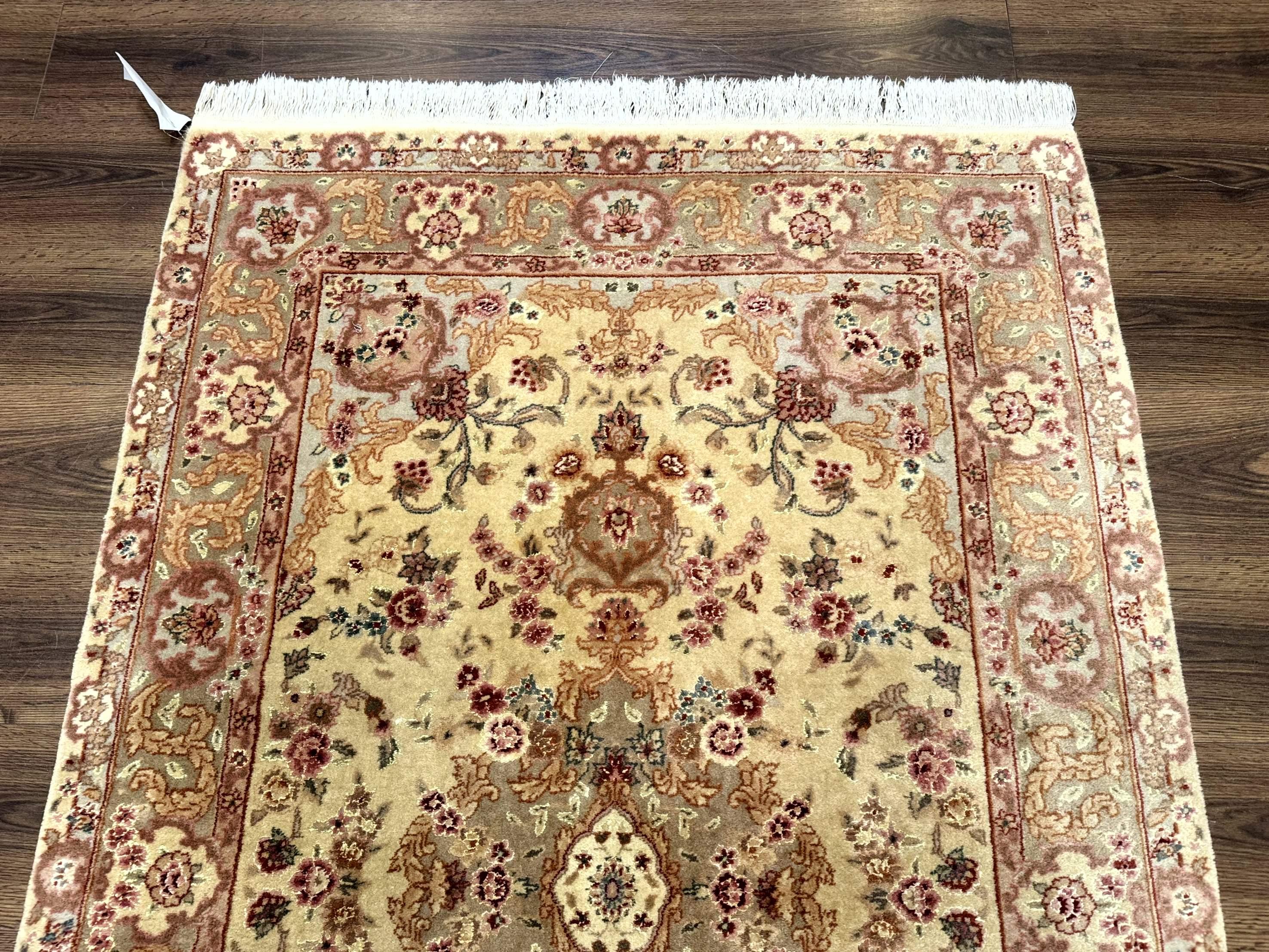Sino Persian Rug 4x6, Wool and Silk Highlights, Fine 200 KPSI