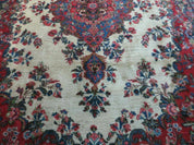 9x12 Persian Sarouk Rug - Semi Open Field Medallion Rug - Ivory Red Blue Hand Knotted Wool Oriental Carpet 9 x 12 Antique Rug - Vegetable Dyes