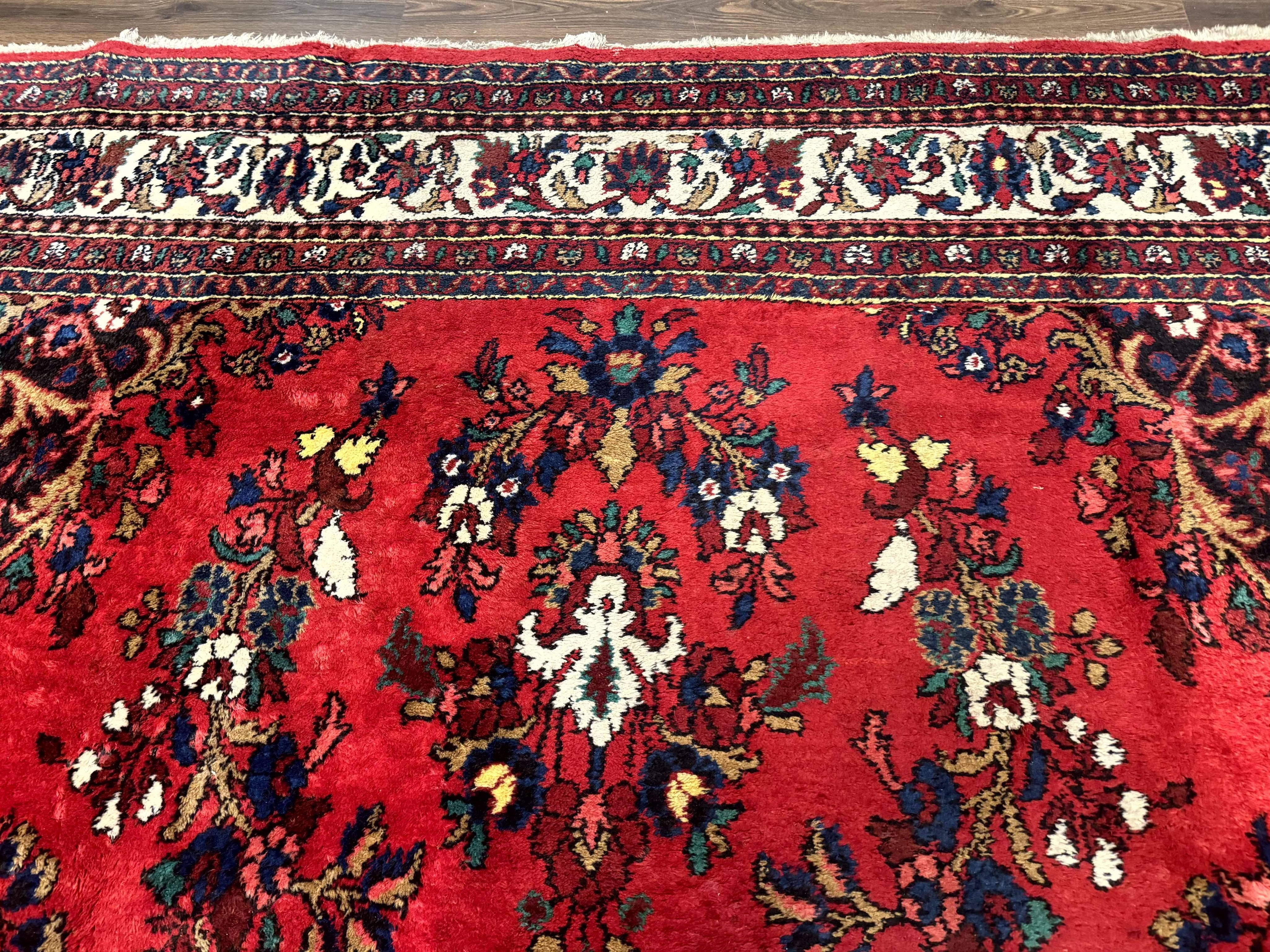 Palace Size Persian Rug 11x18, Red, Bibikabad Rug, Handmade Large Wool Carpet, Persian Hamadan Rug, Dargazin Rug