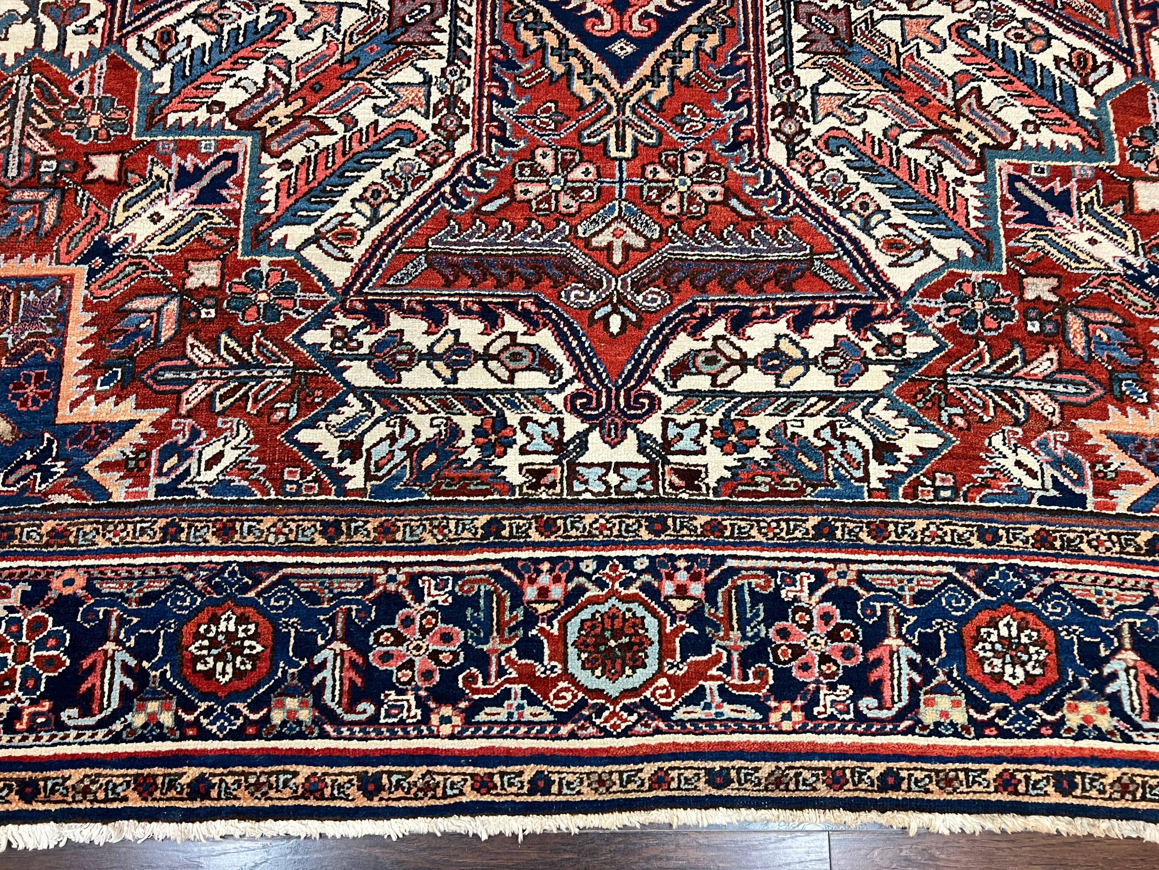 Antique Persian Heriz Rug – 11x16 Palace Size, Geometric Medallion, 1920s