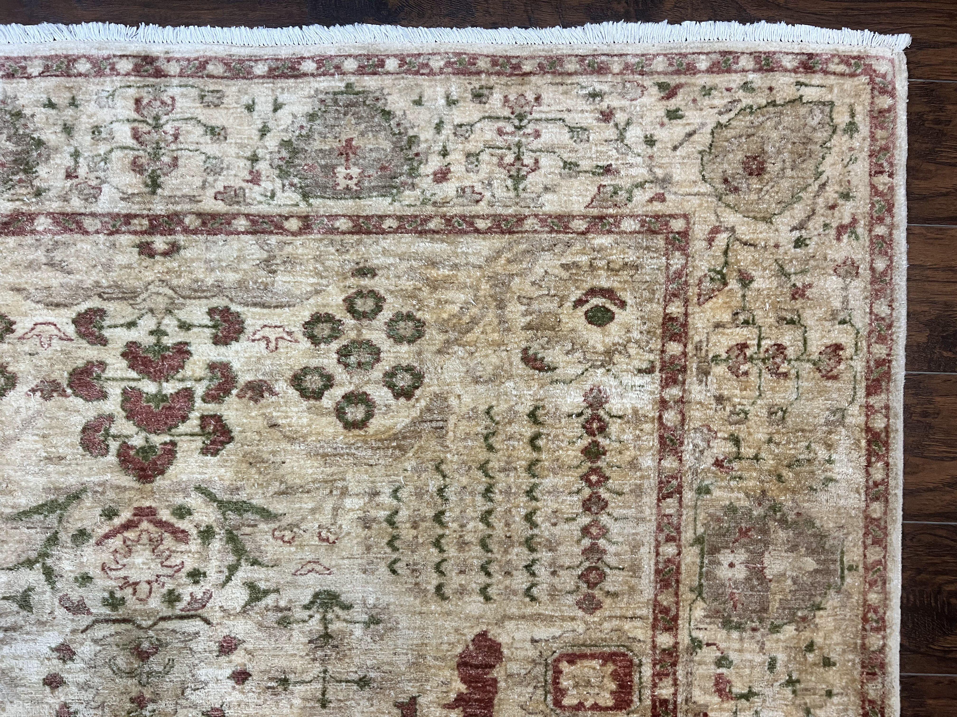 Pakistani Oushak Rug 6 x 9.6, Handmade Wool Peshawar Carpet, Farmhouse Rug