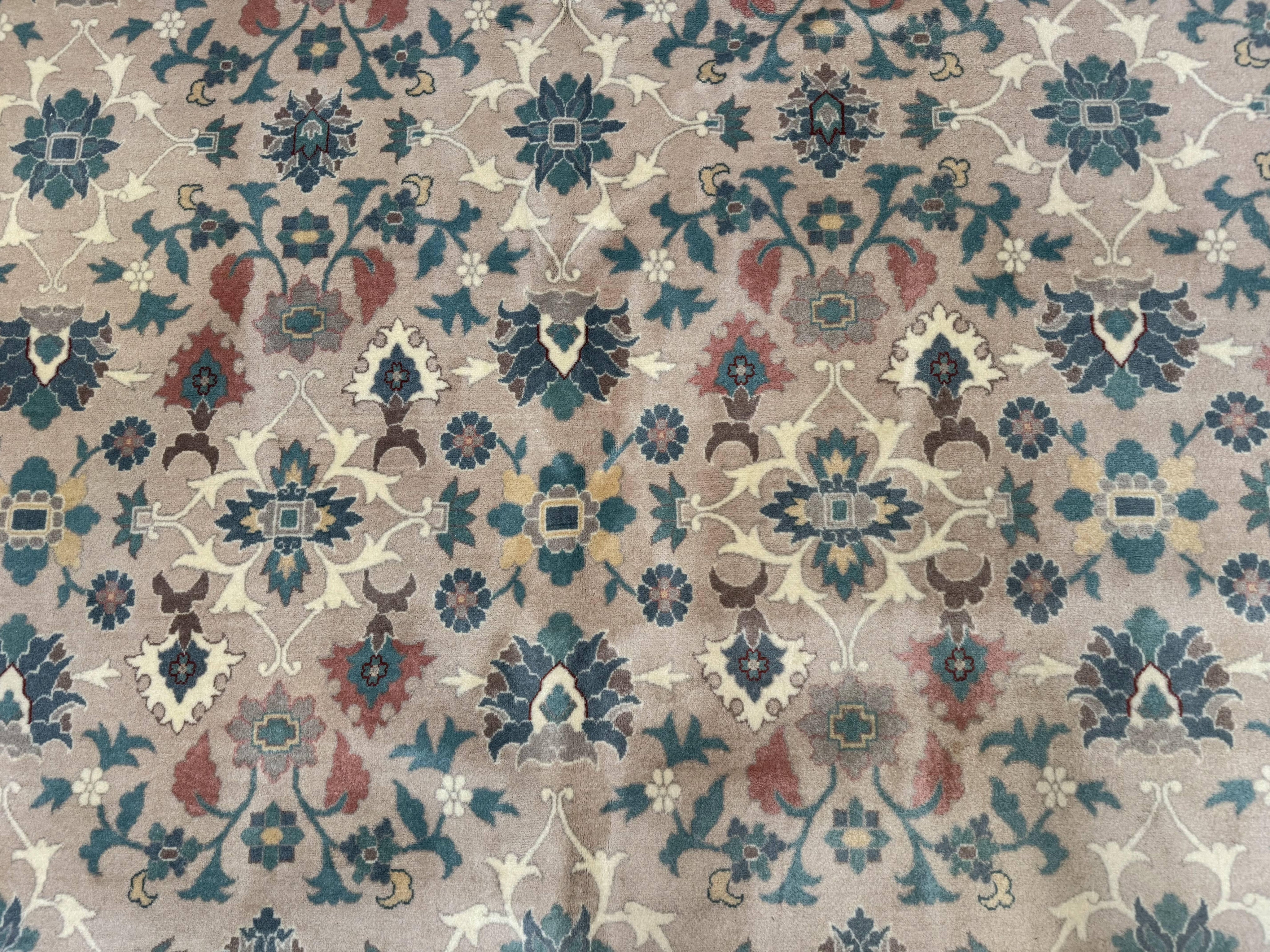 Palace Size Wool Rug 10x18, Sino Persian Kerman Rug, Oversized Hand Knotted Carpet, Light Taupe, Allover Pattern