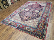 Antique Persian Tehran Rug 5x8, Midnight Blue and Red, Hand-Knotted, Wool