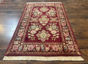 Indo Persian Kerman Rug 4x6, Burgundy, Floral