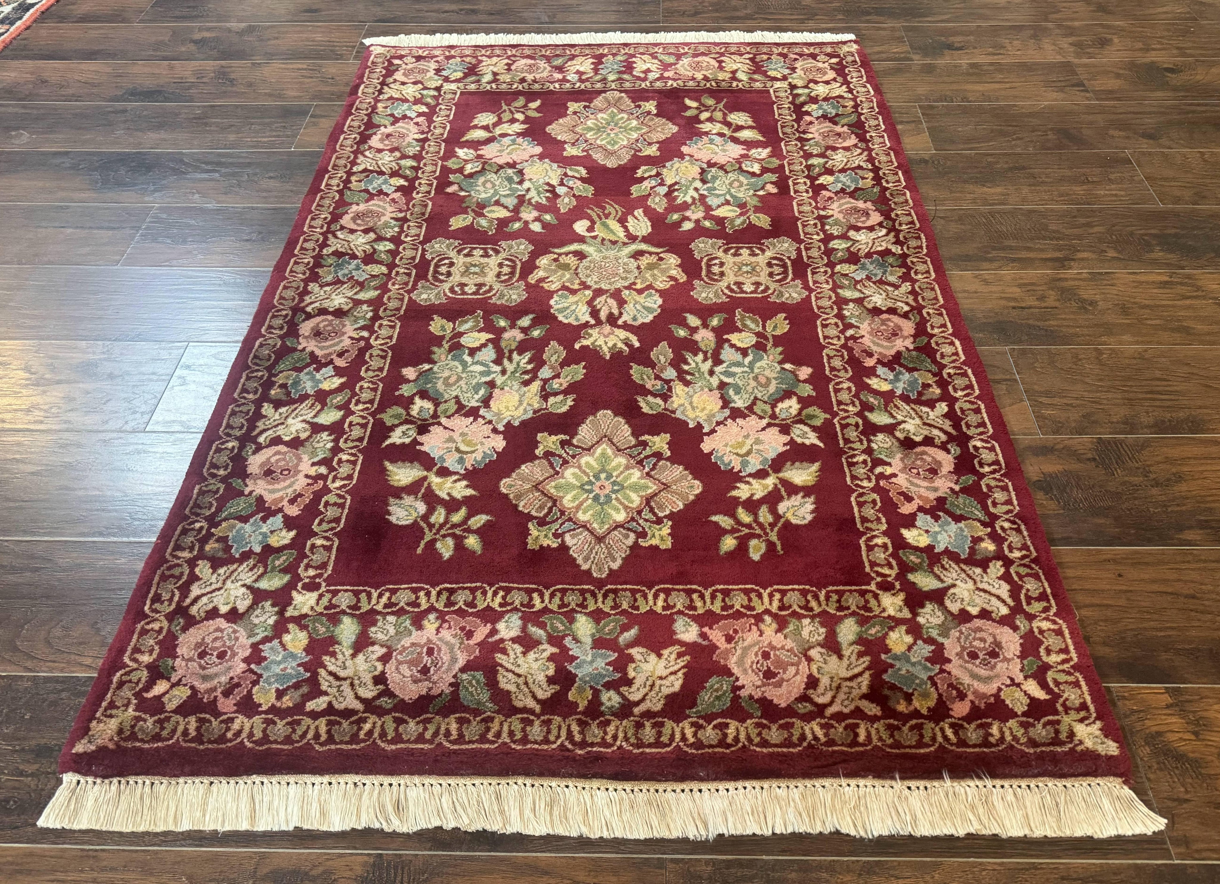 Indo Persian Kerman Rug 4x6, Burgundy, Floral
