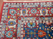Rare Antique Persian Veramin Carpet, Mina-Khani Pattern, Blue, Red, Ivory, 7x11 ft, Hand-Knotted, Wool