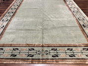Palace Size Nepali Rug 9x18, Open Field, Light Mint Green, Wool Hand Knotted, Modern Contemporary