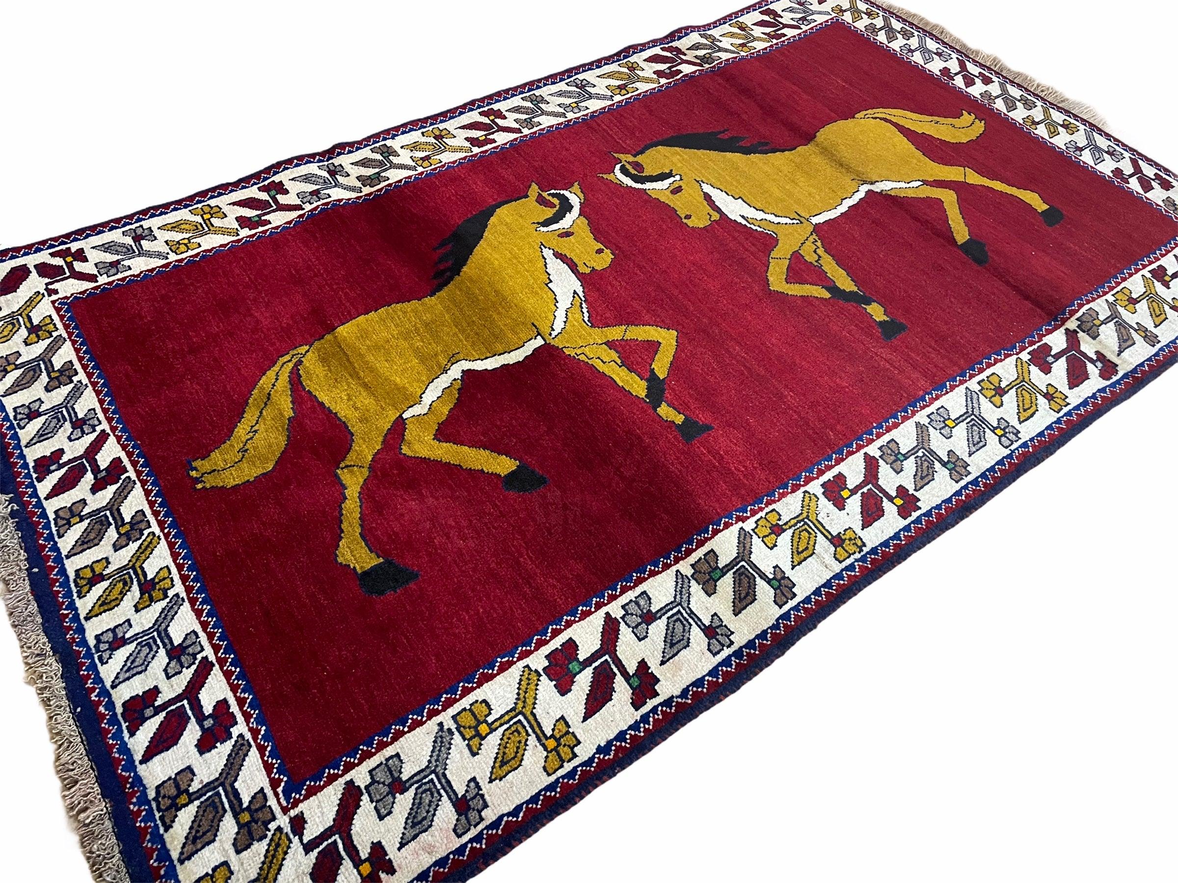 4 X 7 Handmade Hand-Knotted Quality Wool Rug Horses Zagros Red Mustard Gold New