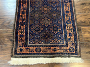Small Antique Persian Rug 2.7 x 4.7, Handmade Wool Rug, Navy Blue, Balouch Rug, Tribal Rug