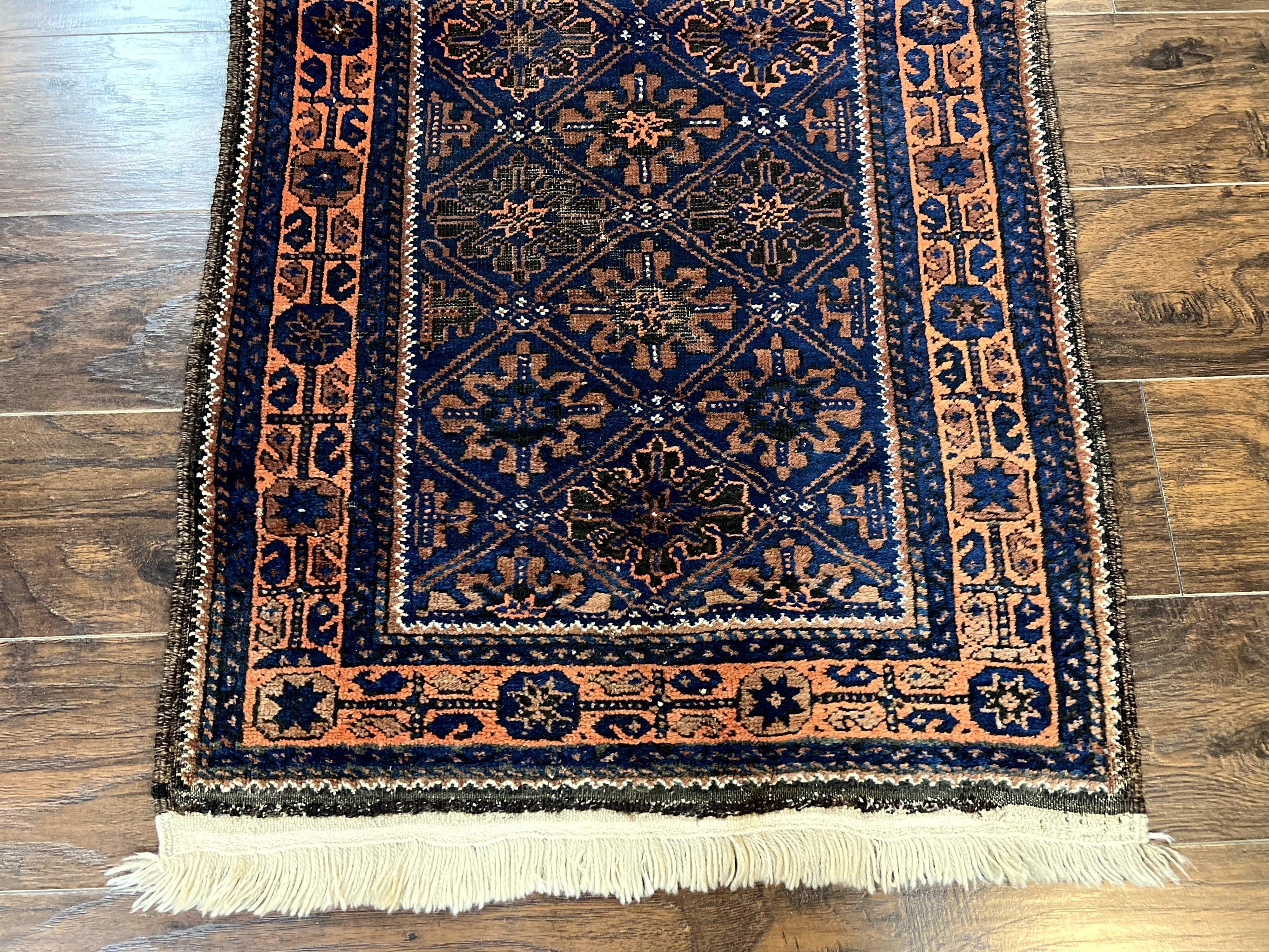 Small Antique Persian Rug 2.7 x 4.7, Handmade Wool Rug, Navy Blue, Balouch Rug, Tribal Rug
