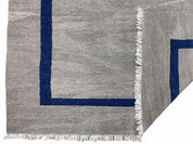 Geometric Turkish Kilim Rug 5' 7" x 7' 9", Flatweave Carpet, Minimal Design, Anatolian Carpet, Gray, Geometric, Dark Blue, Hand-Knotted, New