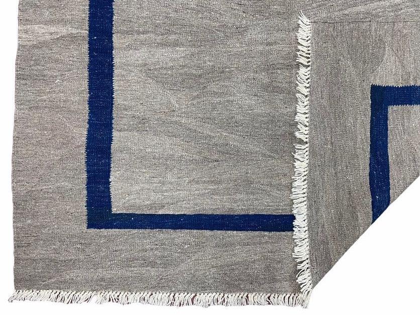 Geometric Turkish Kilim Rug 5' 7" x 7' 9", Flatweave Carpet, Minimal Design, Anatolian Carpet, Gray, Geometric, Dark Blue, Hand-Knotted, New