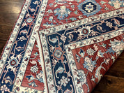 Turkish Flatweave Rug 6x9, Heriz Design, Red and Blue