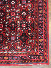 Persian Runner Rug 3 x 16, Wool Handmade Long Antique Hamadan Oriental Rug for Hallway, Red Tribal Rug, Allover Pattern, 3x16 Runner Rug