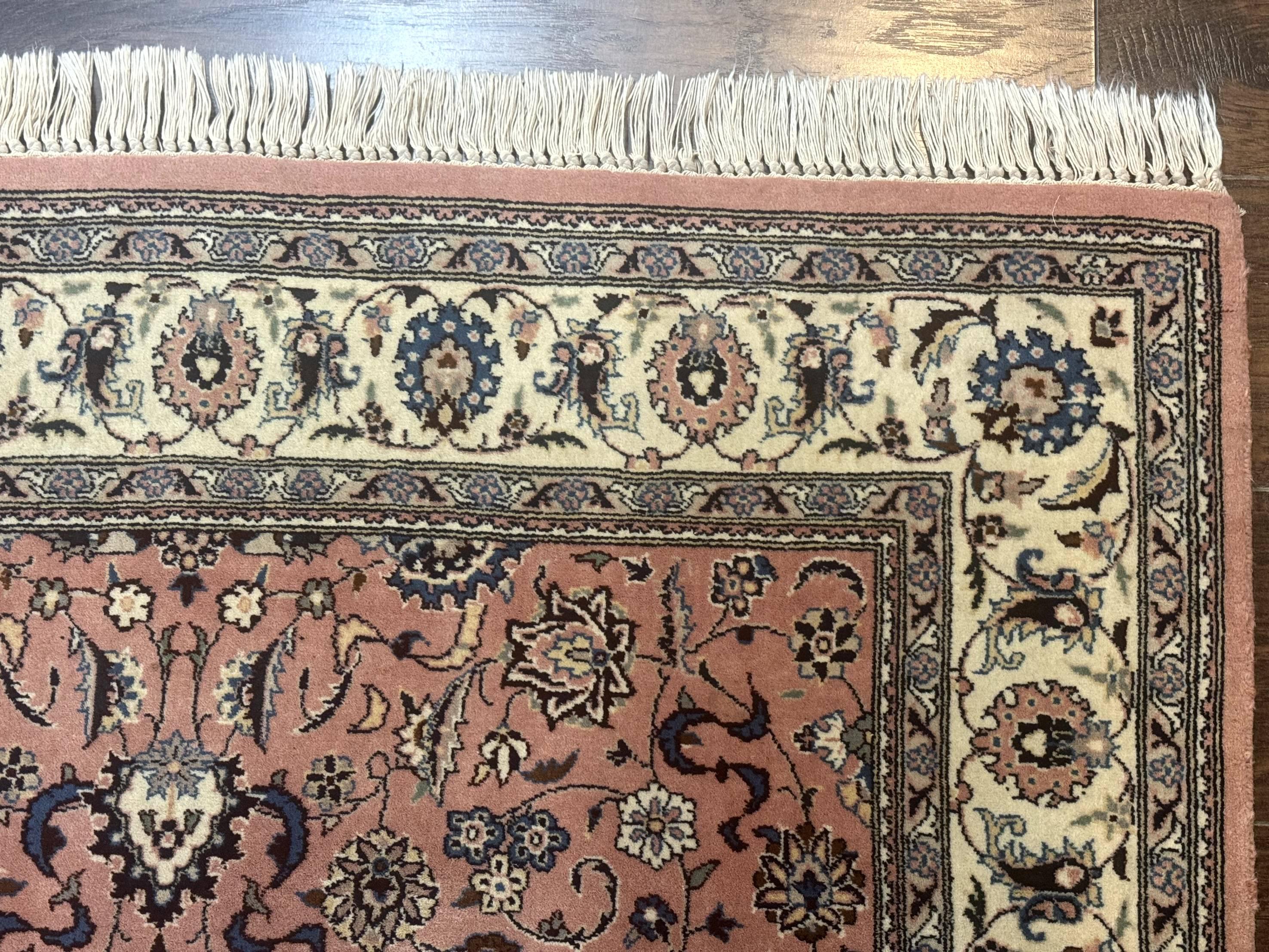 Pak Persian Rug 4x6, Pink and Cream, Very Fine 225 KPSI, Handmade Wool Oriental Carpet