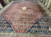 Palace Size Persian Shiraz Rug 13x19, Tribal Rug, Herati Pattern, Brick Red Navy Blue Beige, Oversized Persian Wool Area Rug, Extra Large