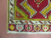 Antique Turkish Yastik Rug 2x3, Handmade Wool Oushak Small Oriental Carpet Red