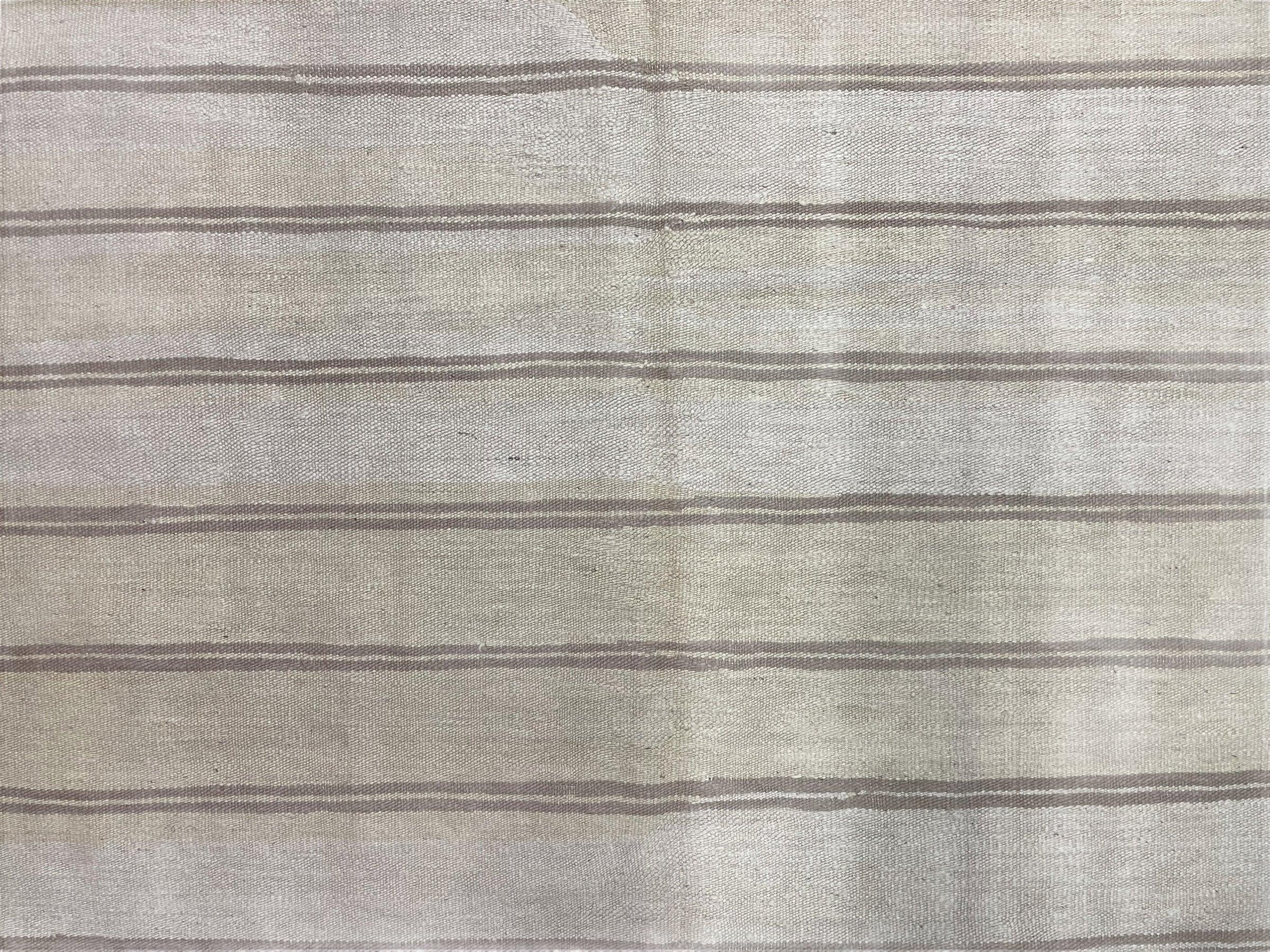 5x8 Turkish Kilim Rug, Flatweave Carpet, Striped Blanket, Southwestern Design, New, Gray, Wool, High Quality, Hand-Knotted