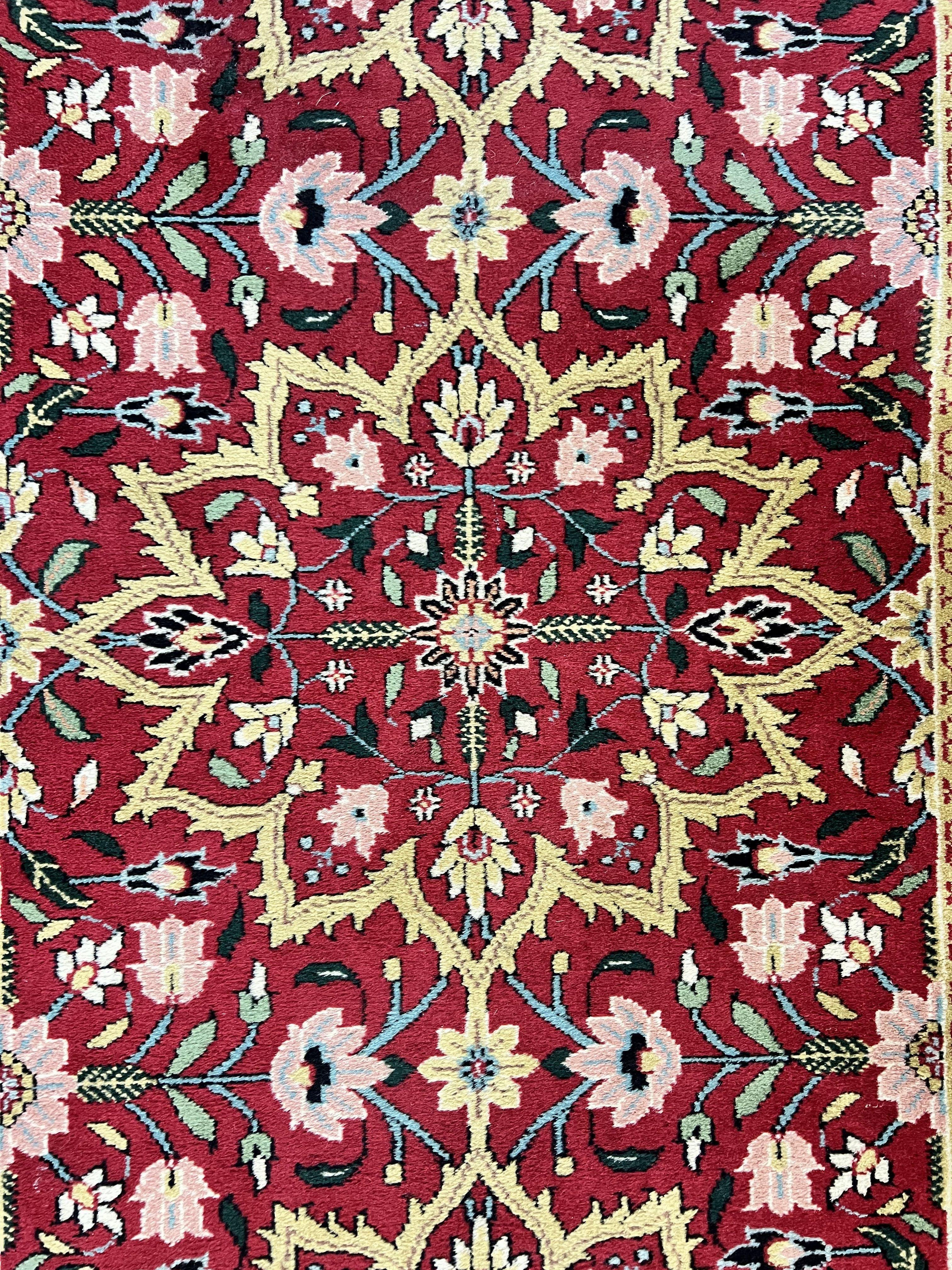 Indo Persian Runner Rug 2.6 x 10, Floral Hand Knotted Wool Hallway Rug, Red