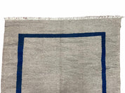 Geometric Turkish Kilim Rug 5' 7" x 7' 9", Flatweave Carpet, Minimal Design, Anatolian Carpet, Gray, Geometric, Dark Blue, Hand-Knotted, New