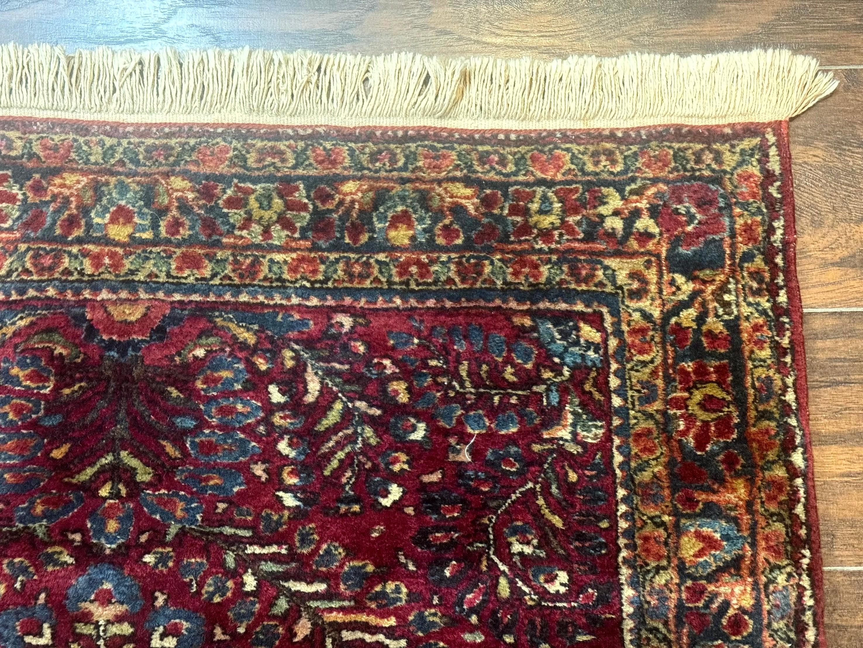 Antique Persian Sarouk Rug 3.6 x 5, Red, 1920s Persian Carpet