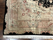 Pak Persian Tabriz Rug 8.6 x 11.6, Black Pink, Traditional Elegant Formal Oriental Carpet, Dining Room Rug, Fine 225 KPSI