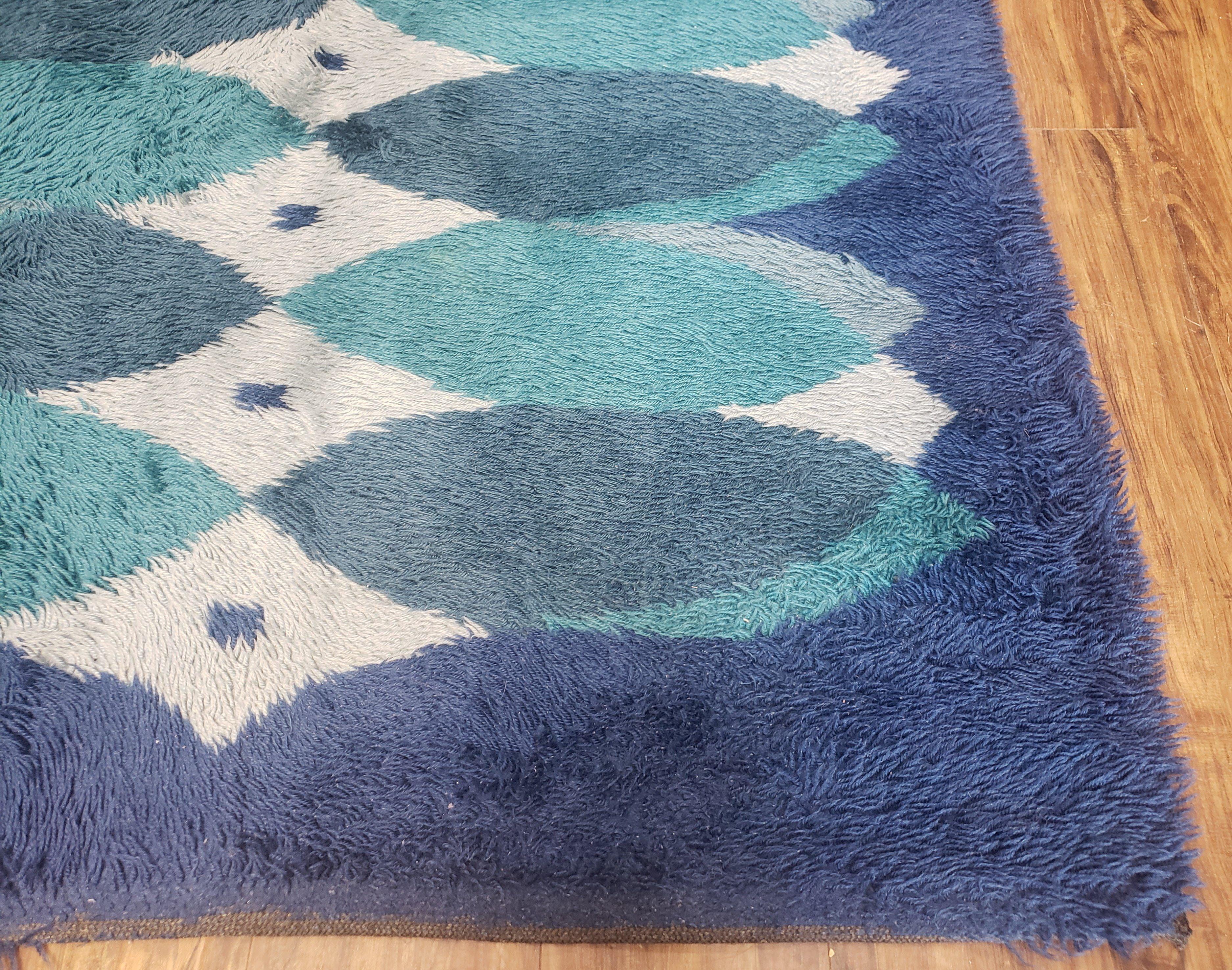 Blue Rya Rug, 1960s Mid-Century Modern Danish Shag Rug 4'6" x 6'7", Ege Rya, Abstract
